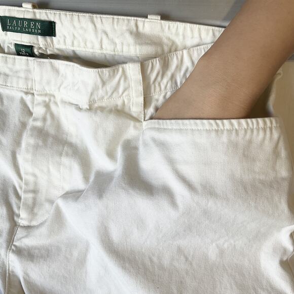 Lauren Ralph Women Pants 12 White Chino Zipper 30" Inseam Mid Rise Straight - Picture 8 of 10